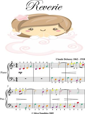 cover image of Reverie Easy Piano Sheet Music with Colored Notes